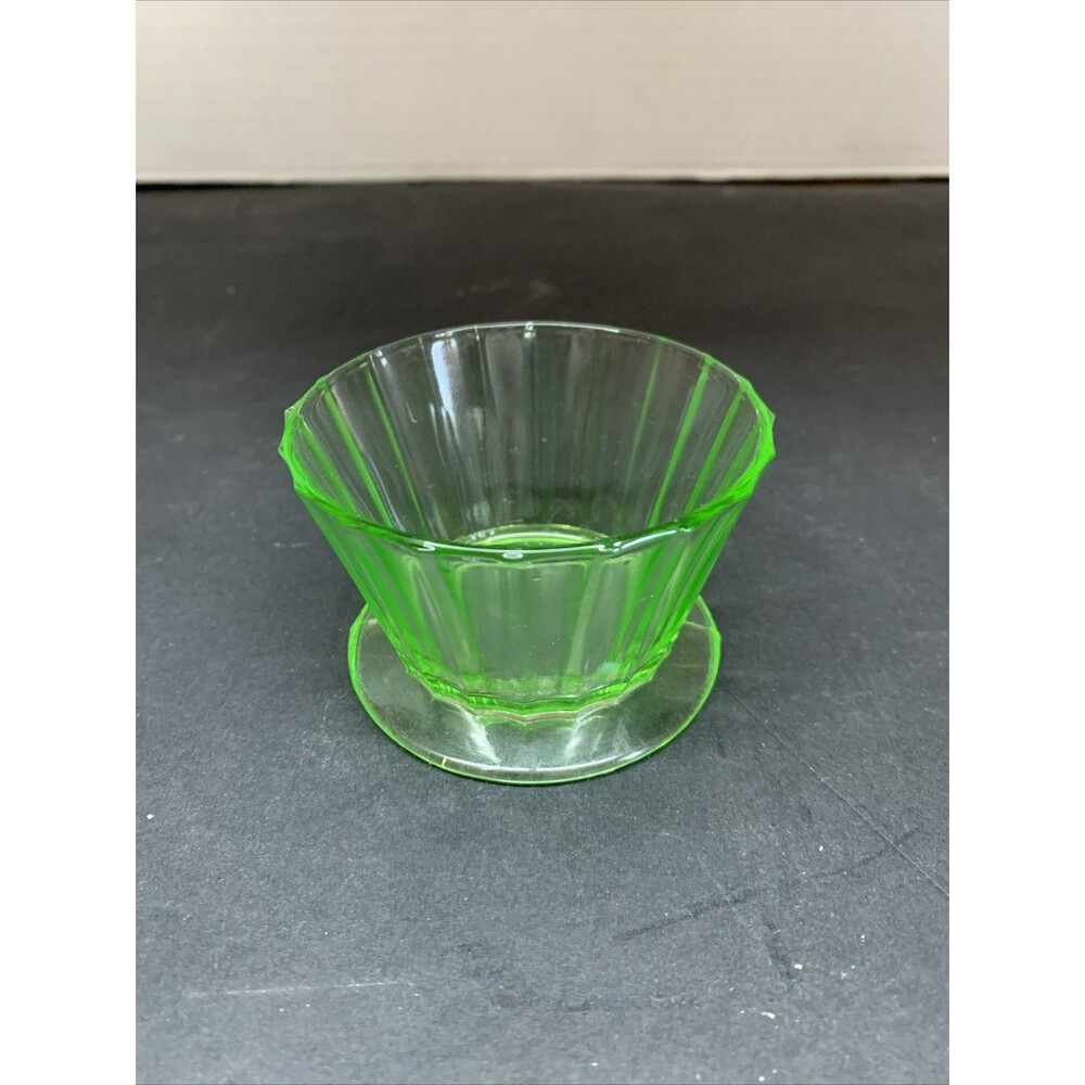 Tiffin Ribbed Green Uranium Depression Glass Sherbet Bowl Dessert Cup#461